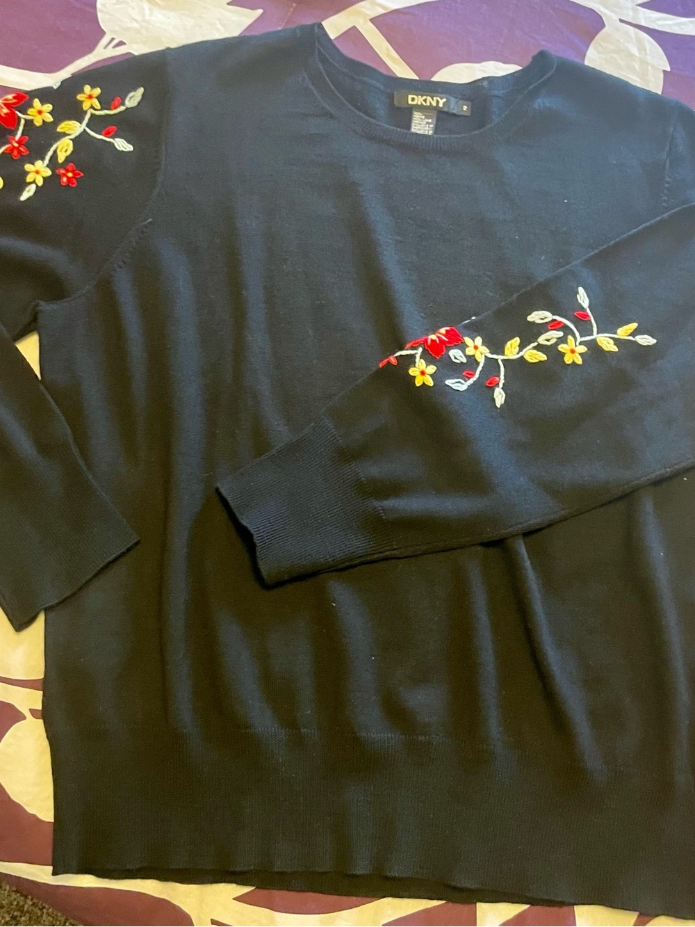 DKNY beautiful, new  Black Floral Embroidered Women’s Sweater medium